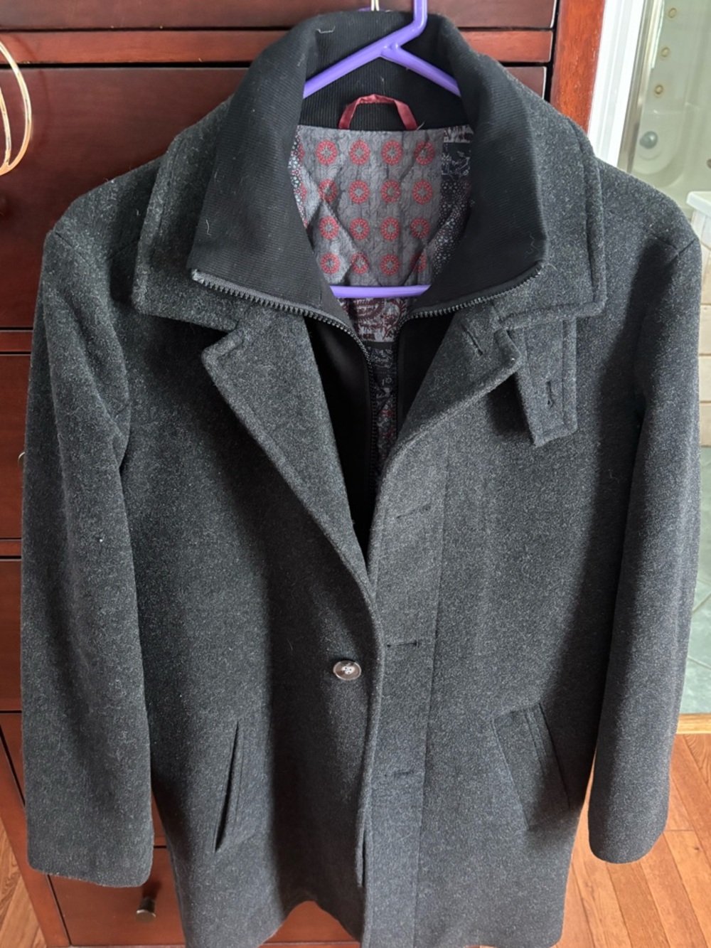 TALLIA Men's Small Gray Wool Pea Coat with Patterned Liner